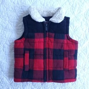 Baby Old Navy Buffalo Plaid Vest Sherpa Collar 3-6m